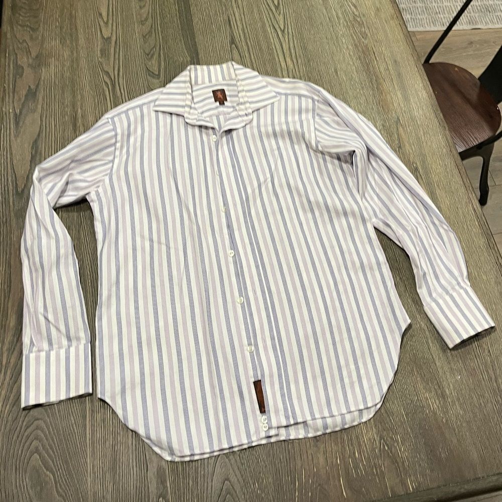 Chelsea By Robert Talbott Dress Shirt Long Sleeves Button Up Striped White L 16
